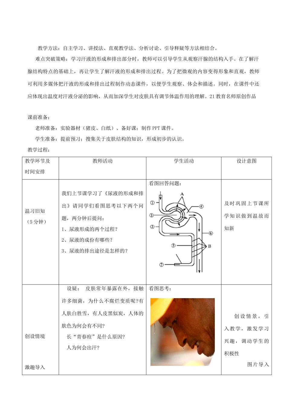 春季七年级生物下册 3.4.2 汗液的形成和排出教案 （新版）济南版-（新版）济南版初中七年级下册生物教案_第2页