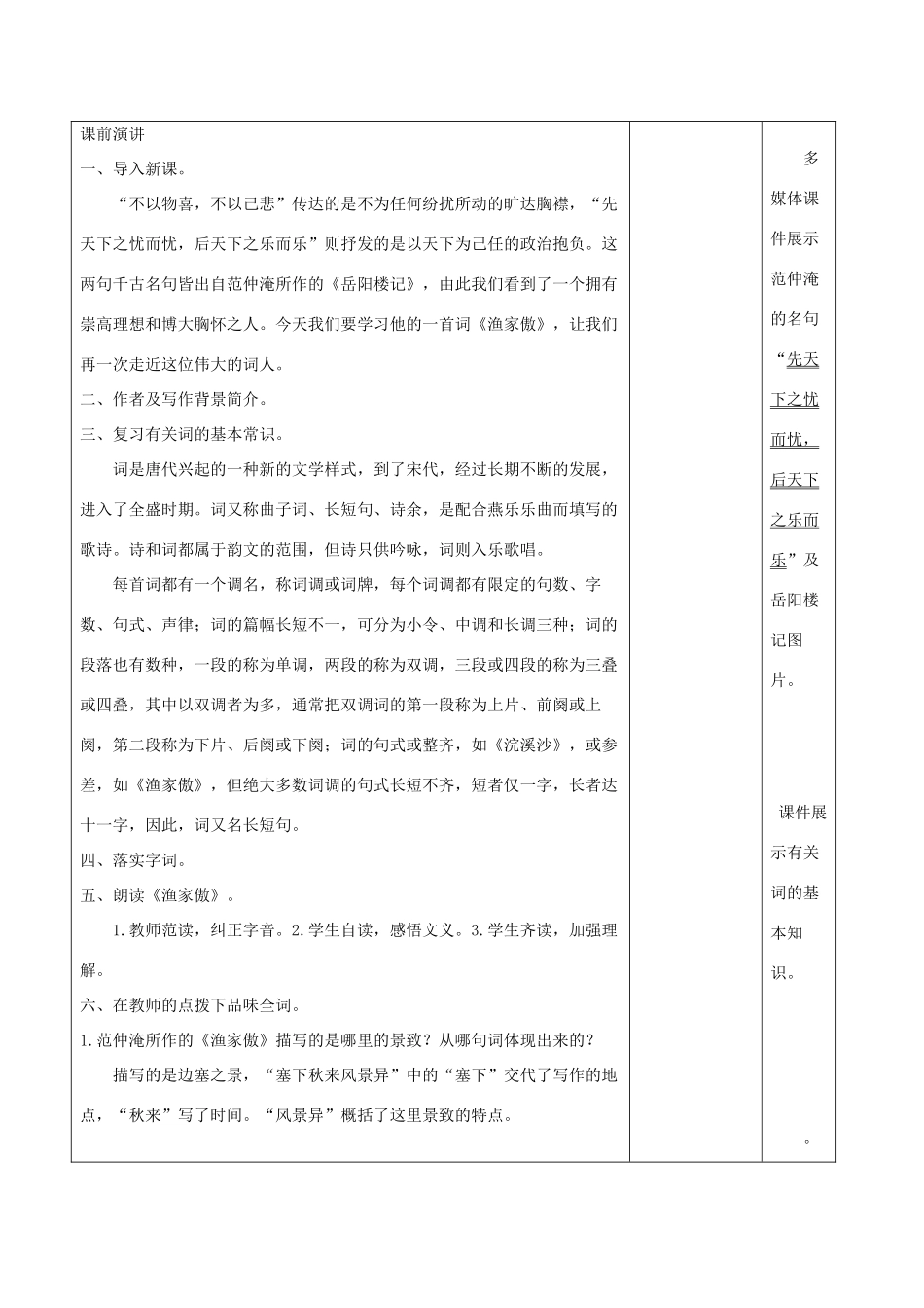 （秋季版）七年级语文下册 八《宋词二首》渔家傲教案 长春版-长春版初中七年级下册语文教案_第2页