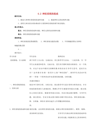 福建省沙县第六中学七年级生物下册 6.2 神经系统的组成教案 （新版）新人教版