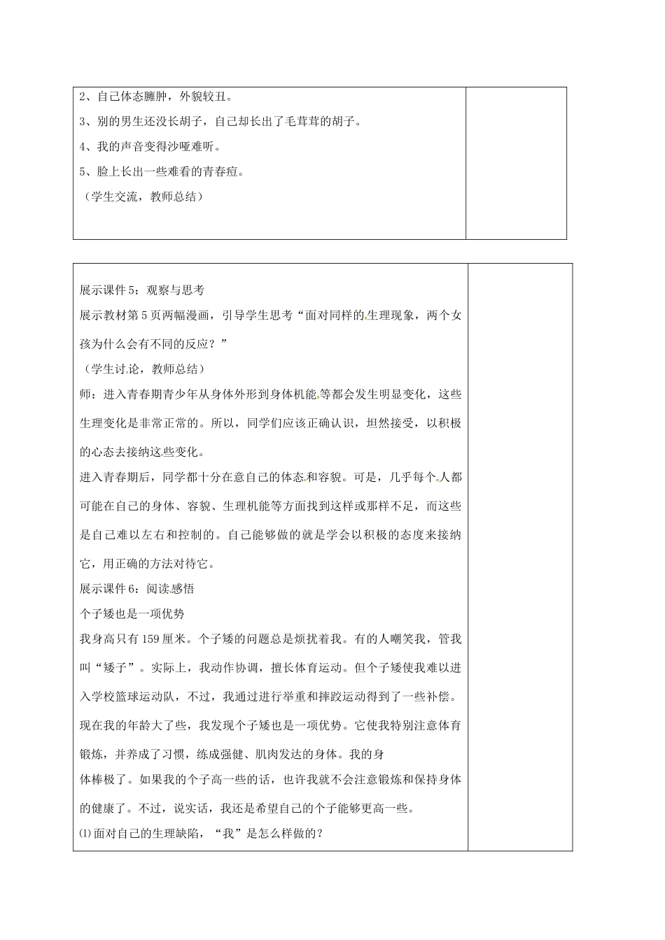 （秋季版）山东省郯城县七年级道德与法治上册 第二单元 青春的脚步 青春的气息 第三课 人们说我们长大了 第2框 悦纳自己的生理变化教案 鲁人版六三制-鲁人版初中七年级上册政治教案_第2页