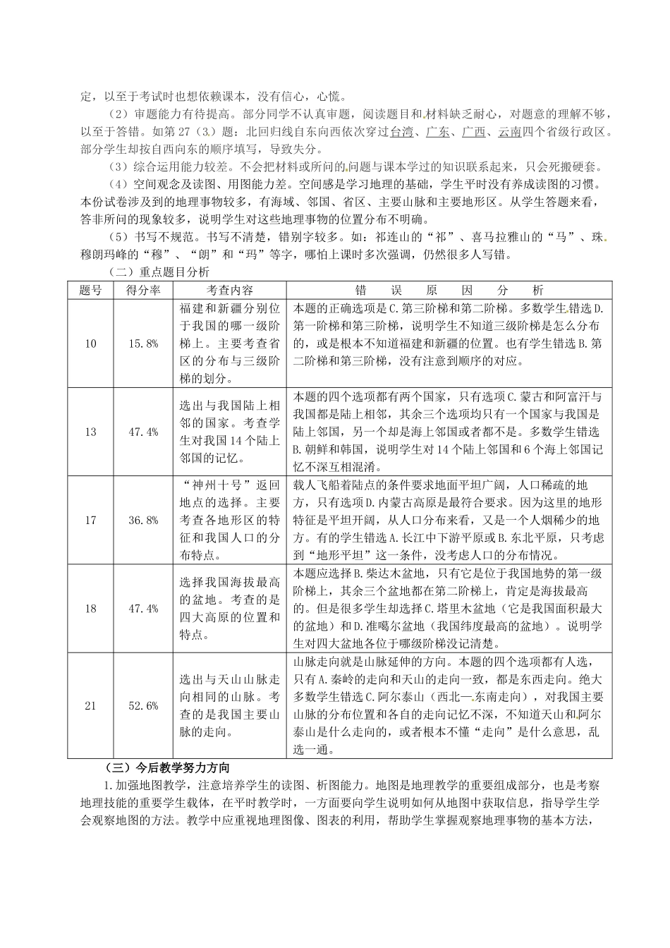 福建省大田县梅山中学八年级地理试卷讲评课教案 新人教版_第2页