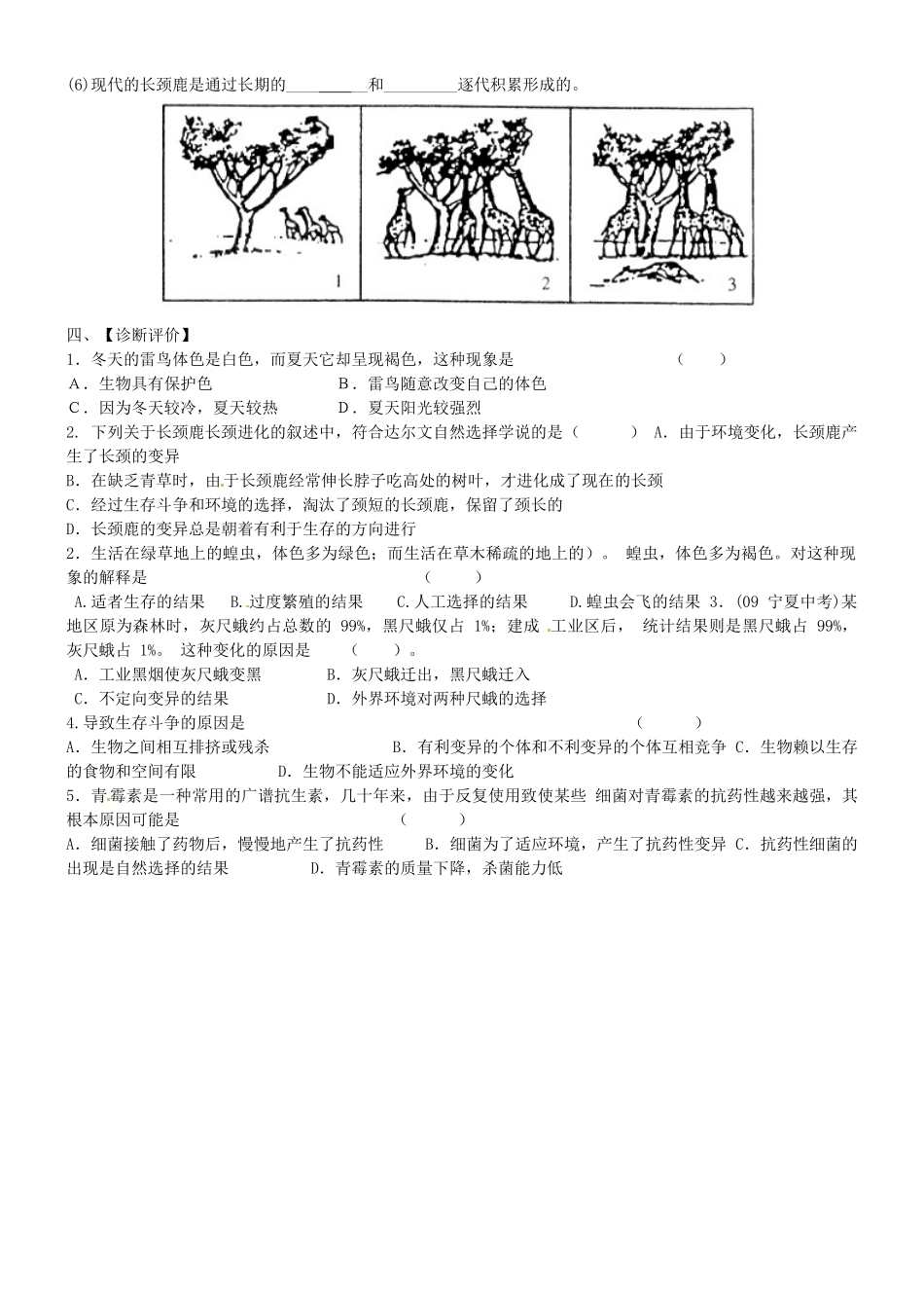山东省胶南市理务关镇中心中学八年级生物下册 7.3.3 生物进化的原因学案（无答案） 新人教版_第2页