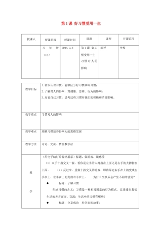 八年级政治上册 第一课好习惯受用一生教案 苏教版
