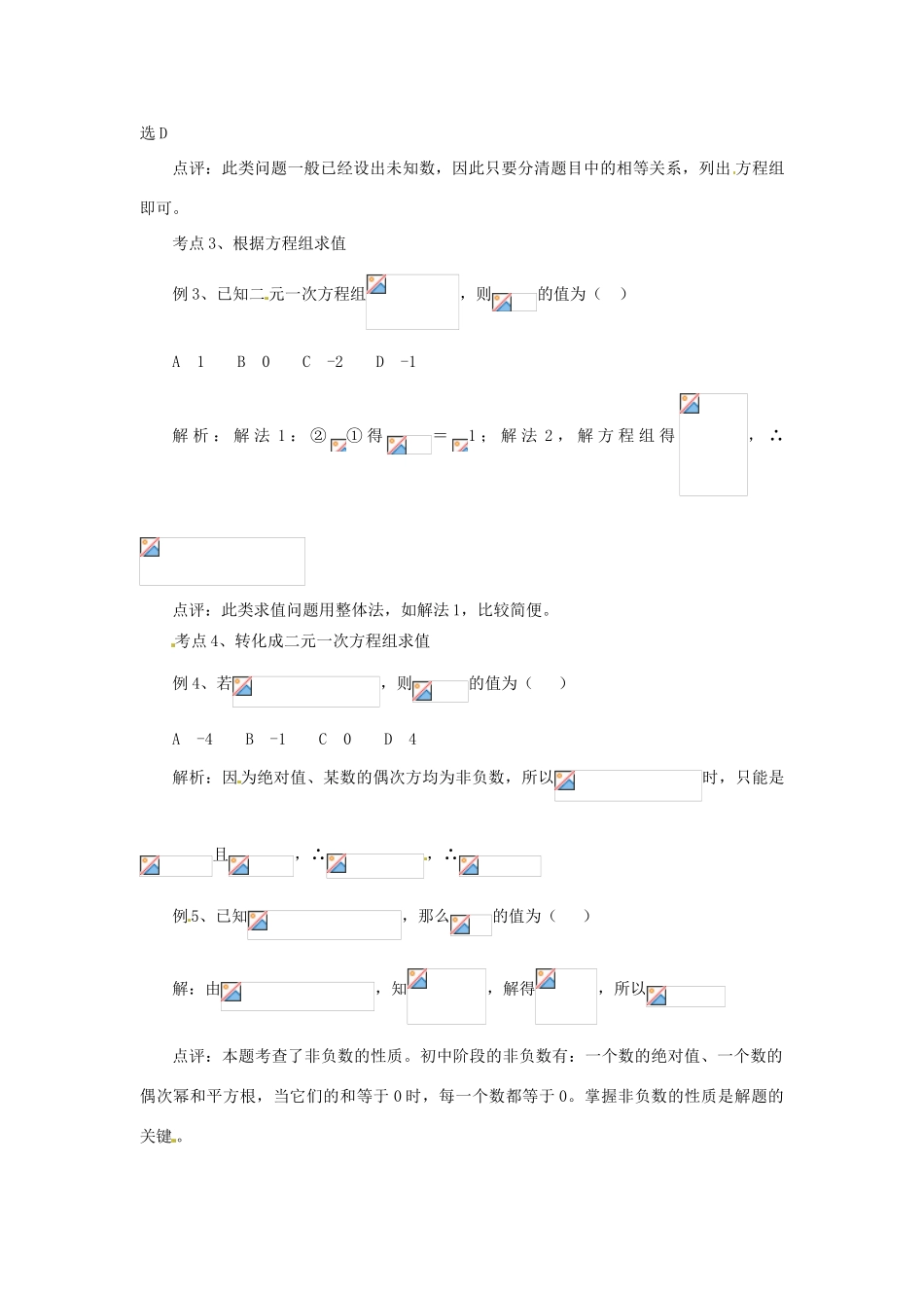 河北省石家庄市第三十一中学八年级数学下册《二元一次方程组》考点 新人教版_第2页