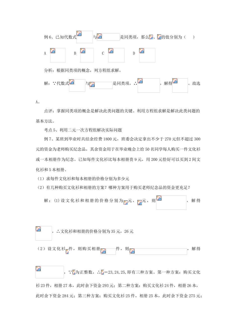 河北省石家庄市第三十一中学八年级数学下册《二元一次方程组》考点 新人教版_第3页