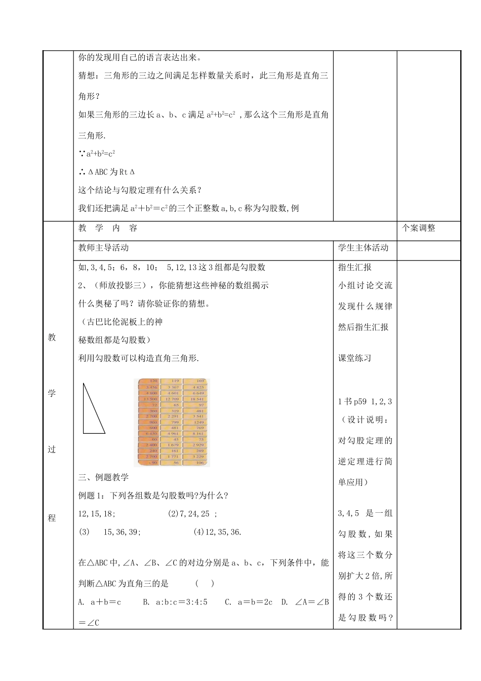八年级数学上册 第三章 勾股定理 3.2 勾股定理逆定理教案 （新版）苏科版-（新版）苏科版初中八年级上册数学教案_第2页