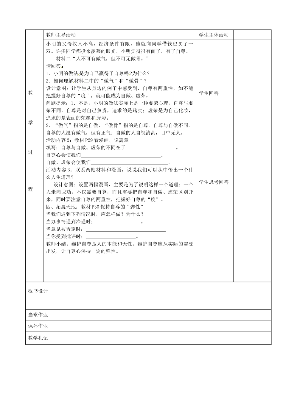七年级政治上册 3.2 立身需要自尊教案 苏教版-苏教版初中七年级上册政治教案_第2页
