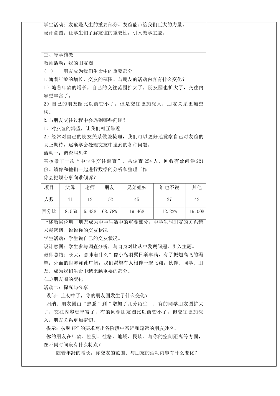 新疆新源县七年级道德与法治上册 第二单元 友谊的天空 第四课 友谊与成长同行 第1框 和朋友在一起教案 新人教版-新人教版初中七年级上册政治教案_第2页