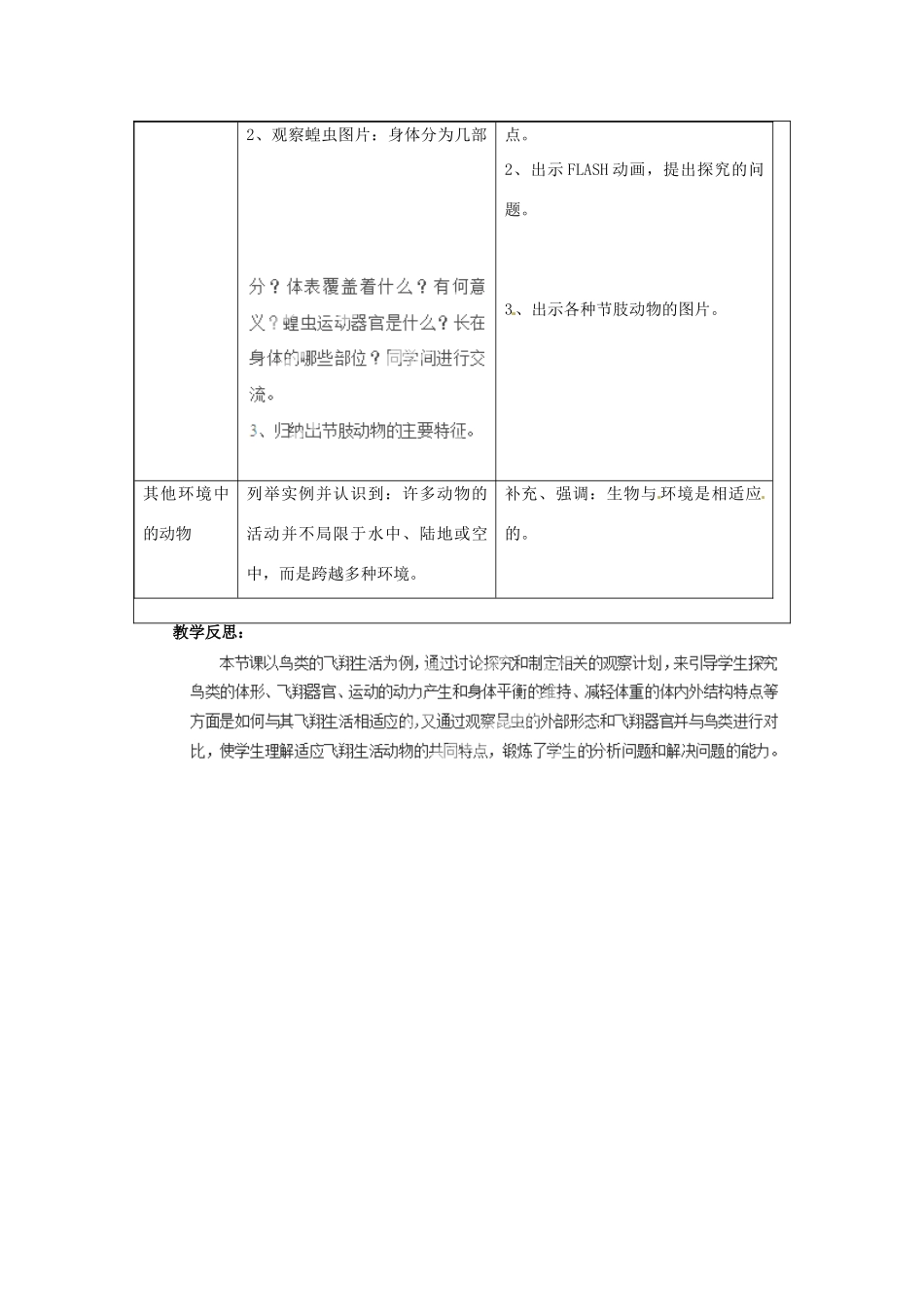 福建省厦门市集美区灌口中学八年级生物上册 第五单元 第一章 第三节 空中飞行的动物教案 新人教版_第3页