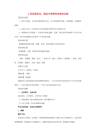 九年级化学全册 3 海水中的化学《到实验室去 粗盐中难溶性杂质的去除》教案 鲁教版五四制-鲁教版五四制初中九年级全册化学教案