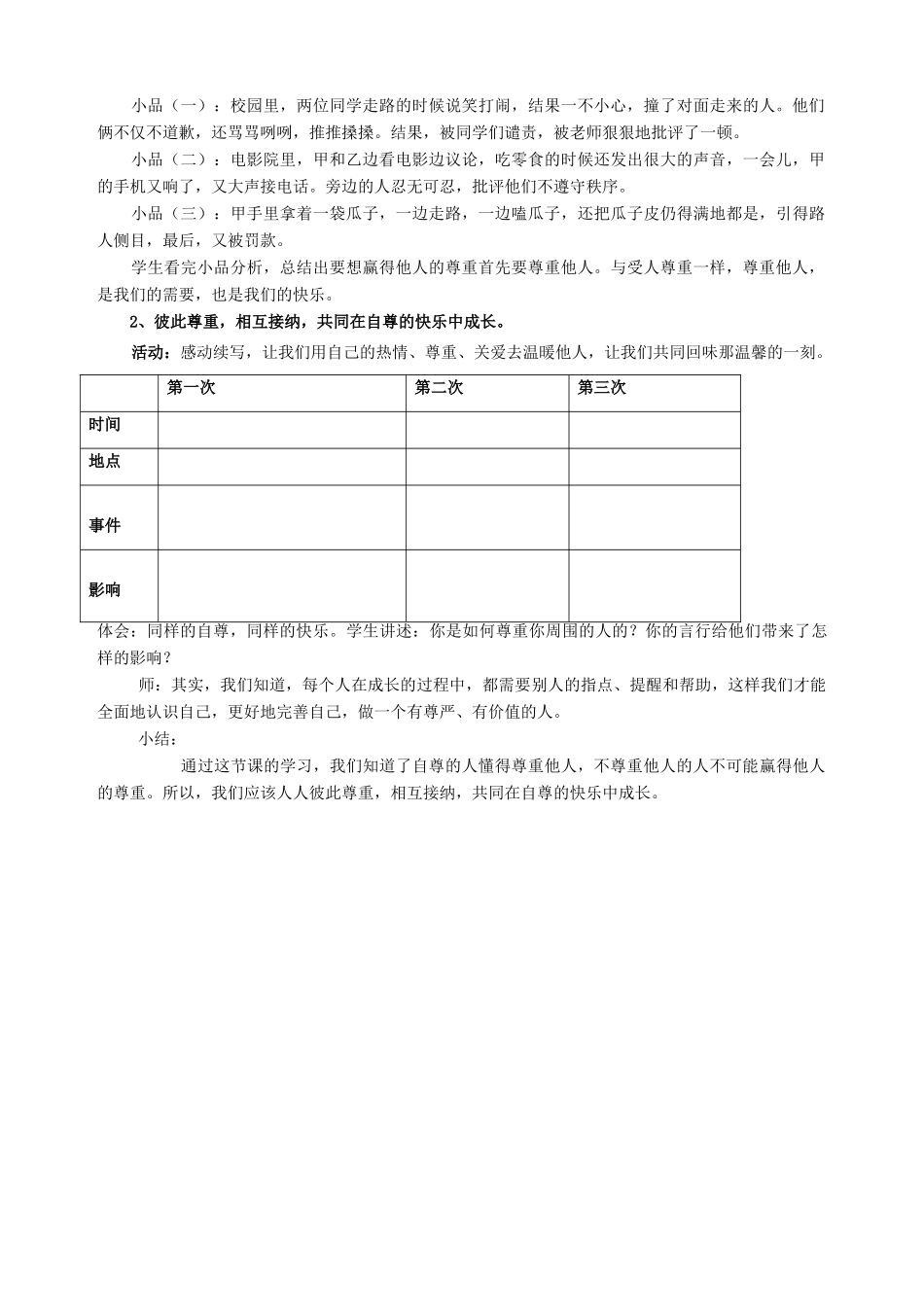 七年级政治下册 第一课 珍惜无价的自尊（第二课时）教案 新人教版_第2页