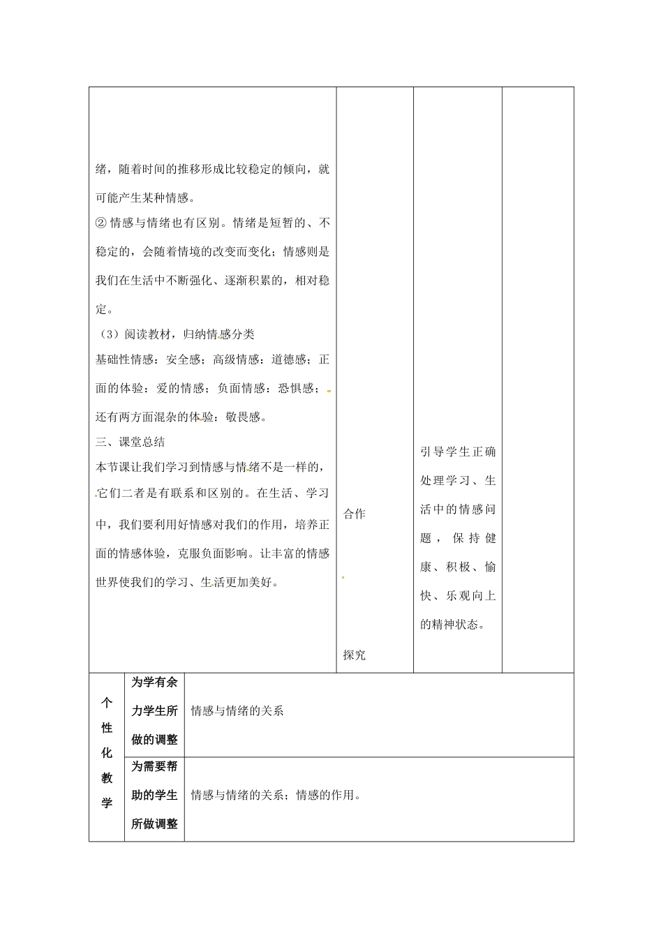 （秋季版）甘肃省武威市七年级道德与法治下册 第二单元 做情绪情感的主人 第五课 品出情感的韵味 第1框 我们的情感世界教案 新人教版-新人教版初中七年级下册政治教案_第2页