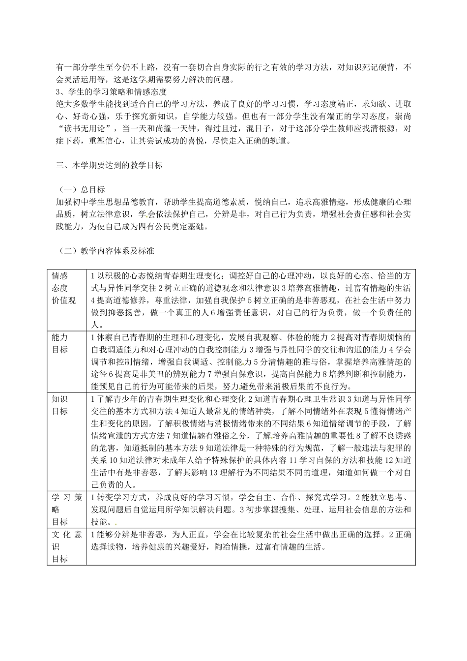 七年级政治下册 全一册教案 鲁教版-鲁教版初中七年级下册政治教案_第3页