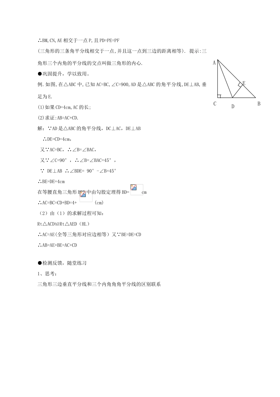 八年级数学下册 1.4 角平分线教学设计1 （新版）北师大版-（新版）北师大版初中八年级下册数学教案_第3页