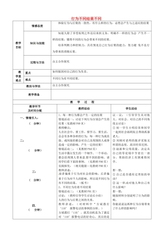 七年级政治下册 第18课 第1框 行为不同 结果不同教案 鲁教版-鲁教版初中七年级下册政治教案