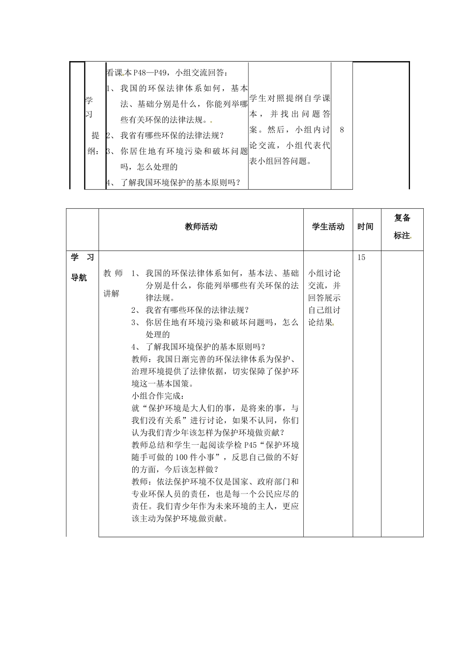 山东省滨州市邹平实验中学八年级政治下册 9、13.2依法保护人类共有的家园教案 新人教版_第2页