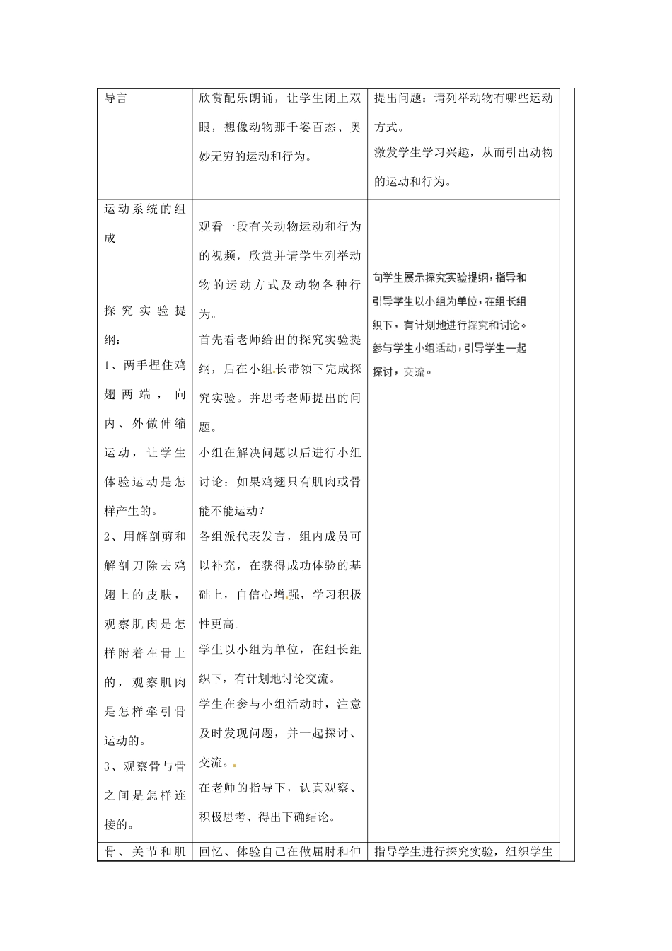 福建省厦门市集美区灌口中学八年级生物上册 第五单元 第二章 动物的运动教案 新人教版_第2页