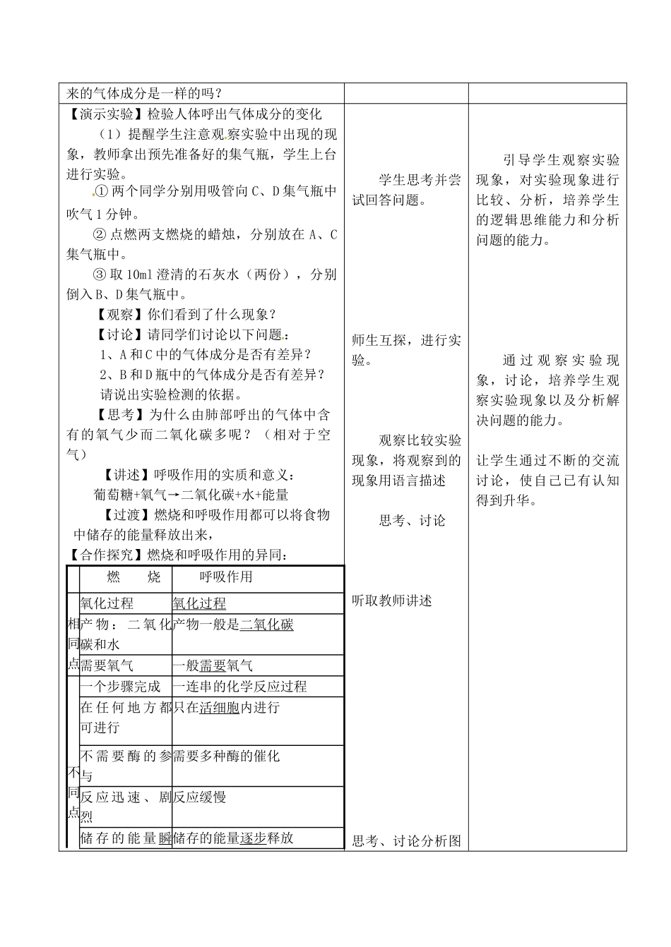 福建省晋江市平山中学七年级生物下册《10.1 食物中能量的释放》教学设计 北师大版_第2页