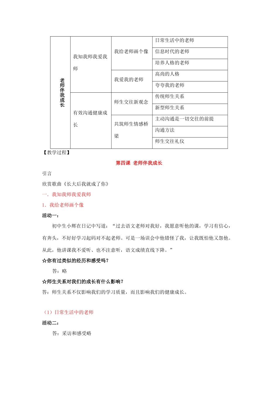 八年级政治上 《老师伴我成长》教案人教版_第2页