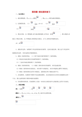 八年级数学下册 第四章相似图形复习教案 北师大版