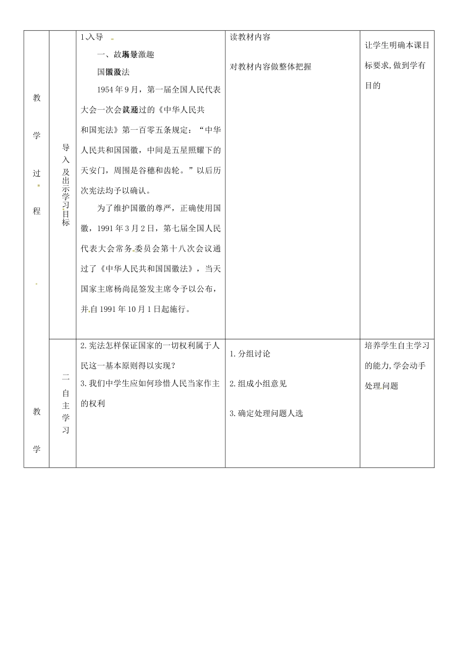 云南省昆明市东川区八年级道德与法治下册 第一单元 坚持宪法至上 第一课 维护宪法权威 第1框 公民权利的保障书教案2 新人教版-新人教版初中八年级下册政治教案_第2页