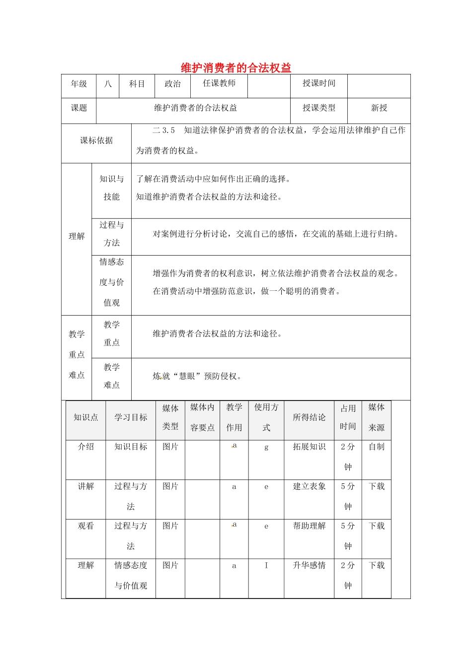 陕西省石泉县八年级道德与法治上册 第五单元 拥有合法财产 保护消费权益 第10课 做个聪明的消费者 第2框 维护消费者的合法权益教案 鲁人版六三制-鲁人版初中八年级上册政治教案_第1页