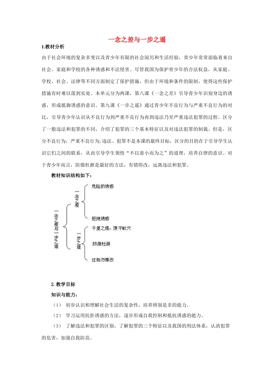 八年级政治上：第四单元《一念之差与一步之遥》复习教案（教科版）_第1页