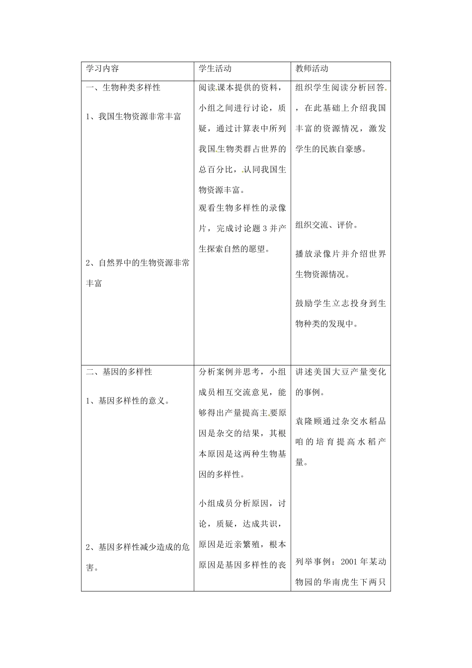 广州市白云区汇侨中学八年级生物上册《第六单元 第二章 认识生物的多样性教案》教案 新人教版_第2页