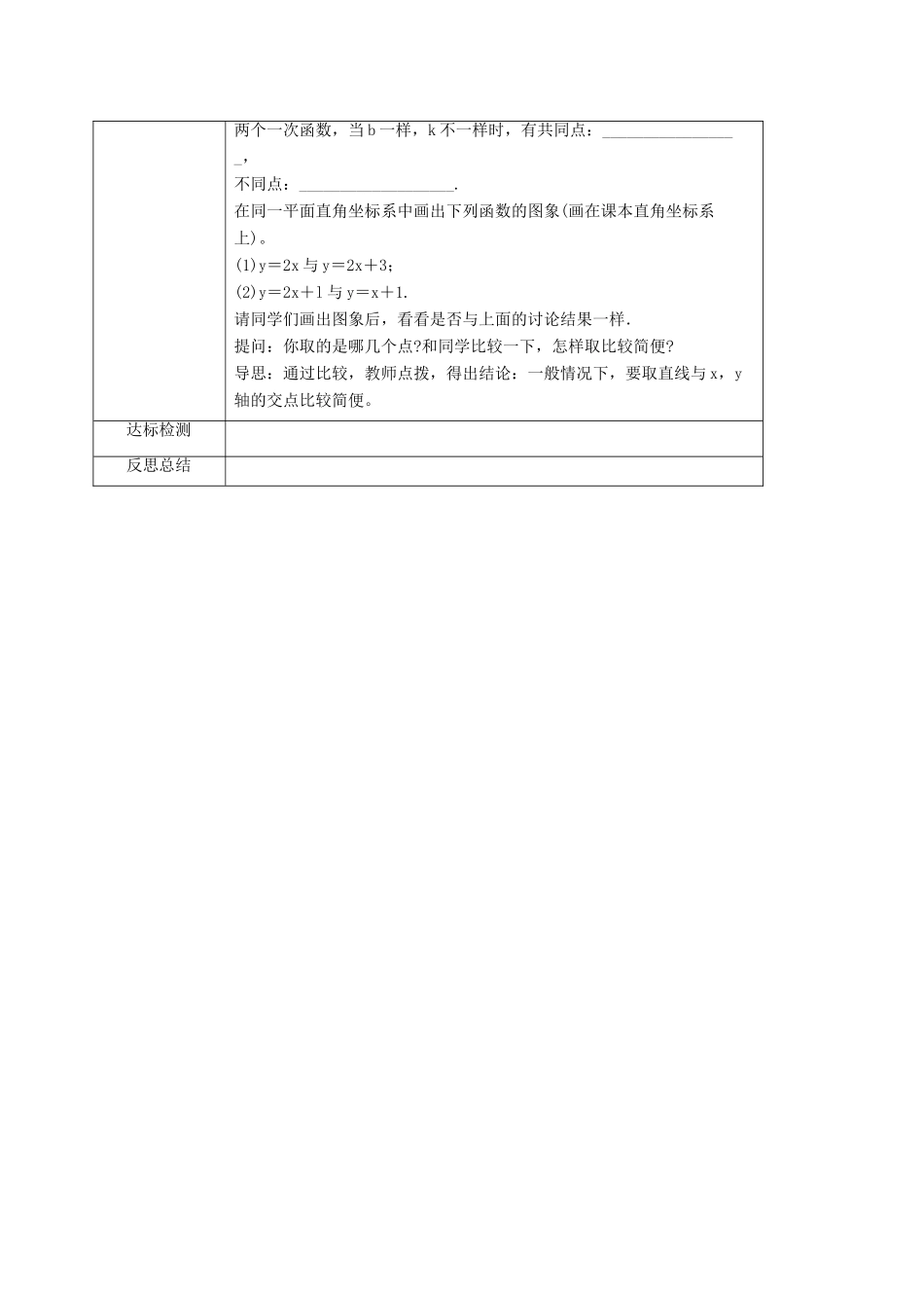 八年级数学下册 第17章 函数及其图象 17.3 一次函数 17.3.2 一次函数的图象教案 （新版）华东师大版-（新版）华东师大版初中八年级下册数学教案_第2页