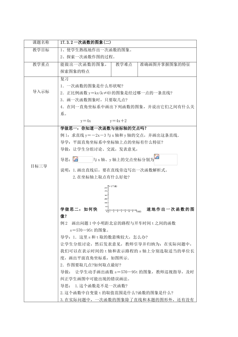 八年级数学下册 第17章 函数及其图象 17.3 一次函数 17.3.2 一次函数的图象教案 （新版）华东师大版-（新版）华东师大版初中八年级下册数学教案_第3页