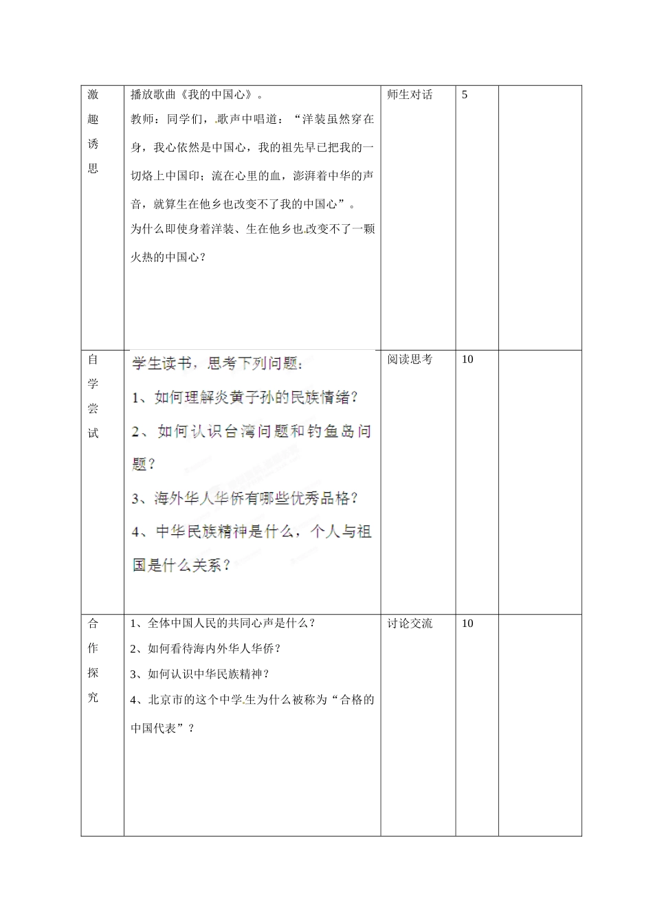 山东省邹平县礼参初级中学八年级政治上册 第一单元 我们都是龙的传人（第四课时）教案 鲁教版_第2页