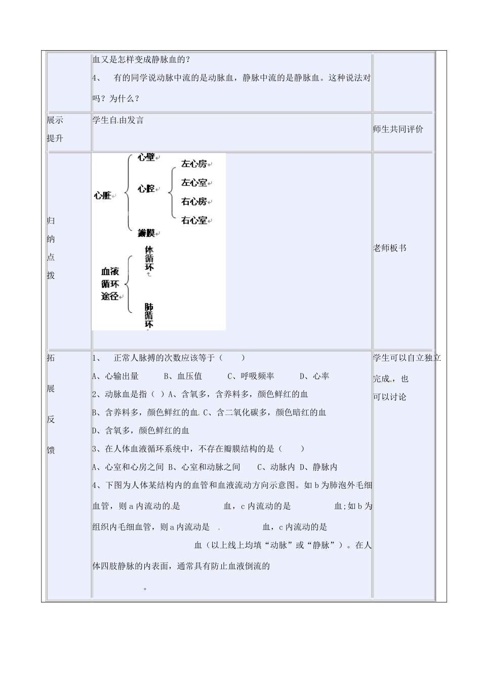 河北省承德市围场县半截塔中学七年级生物下册 4.4.2 输送血液的泵-心脏教学设计 新人教版_第2页