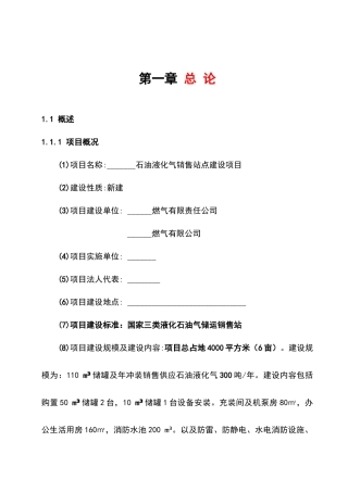 XX石油液化气销售站点建设项目可行性研究报告