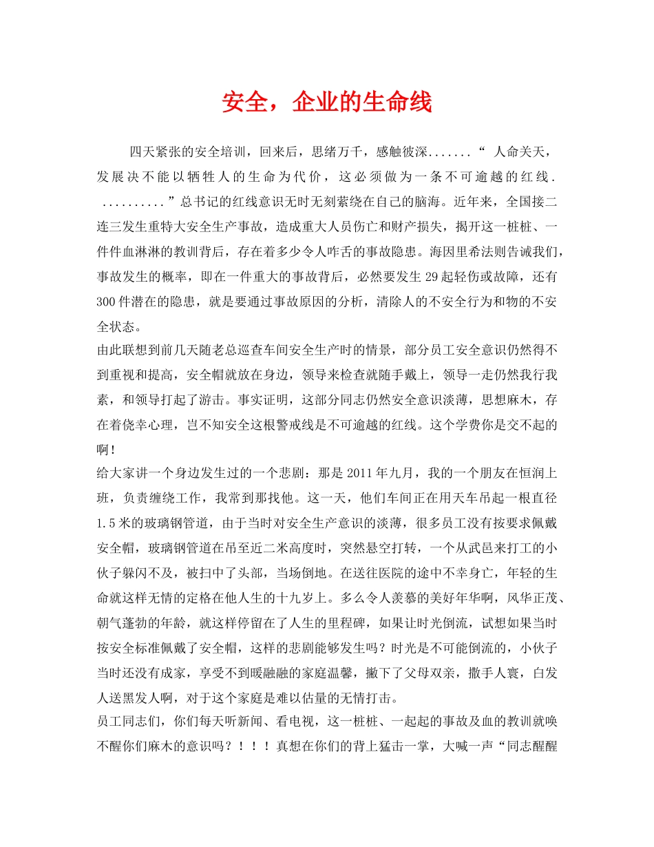 《安全管理文档》之安全，企业的生命线 _第1页