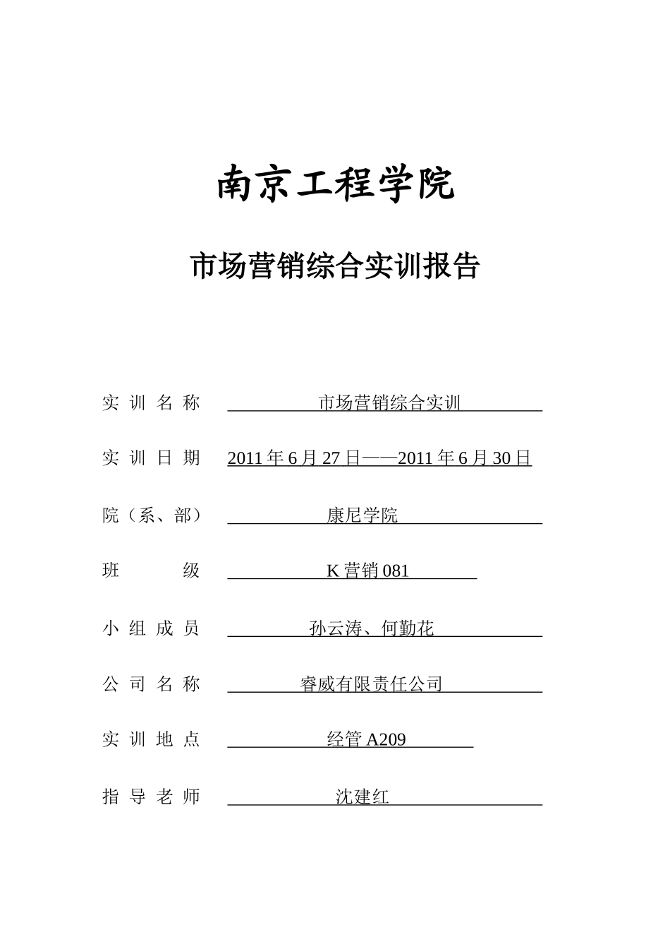 市场营销综合实训报告_第1页