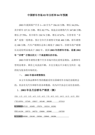 中国轿车市场年度分析及预测