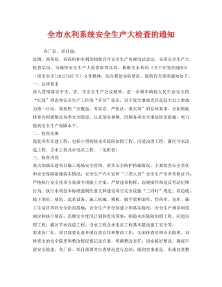《安全管理文档》之全市水利系统安全生产大检查的通知 