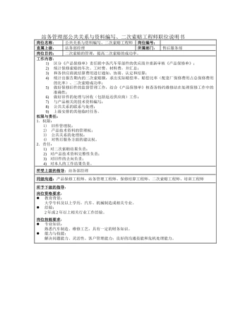 站务管理部公共关系与资料编写、二次索赔工程师职位说明书