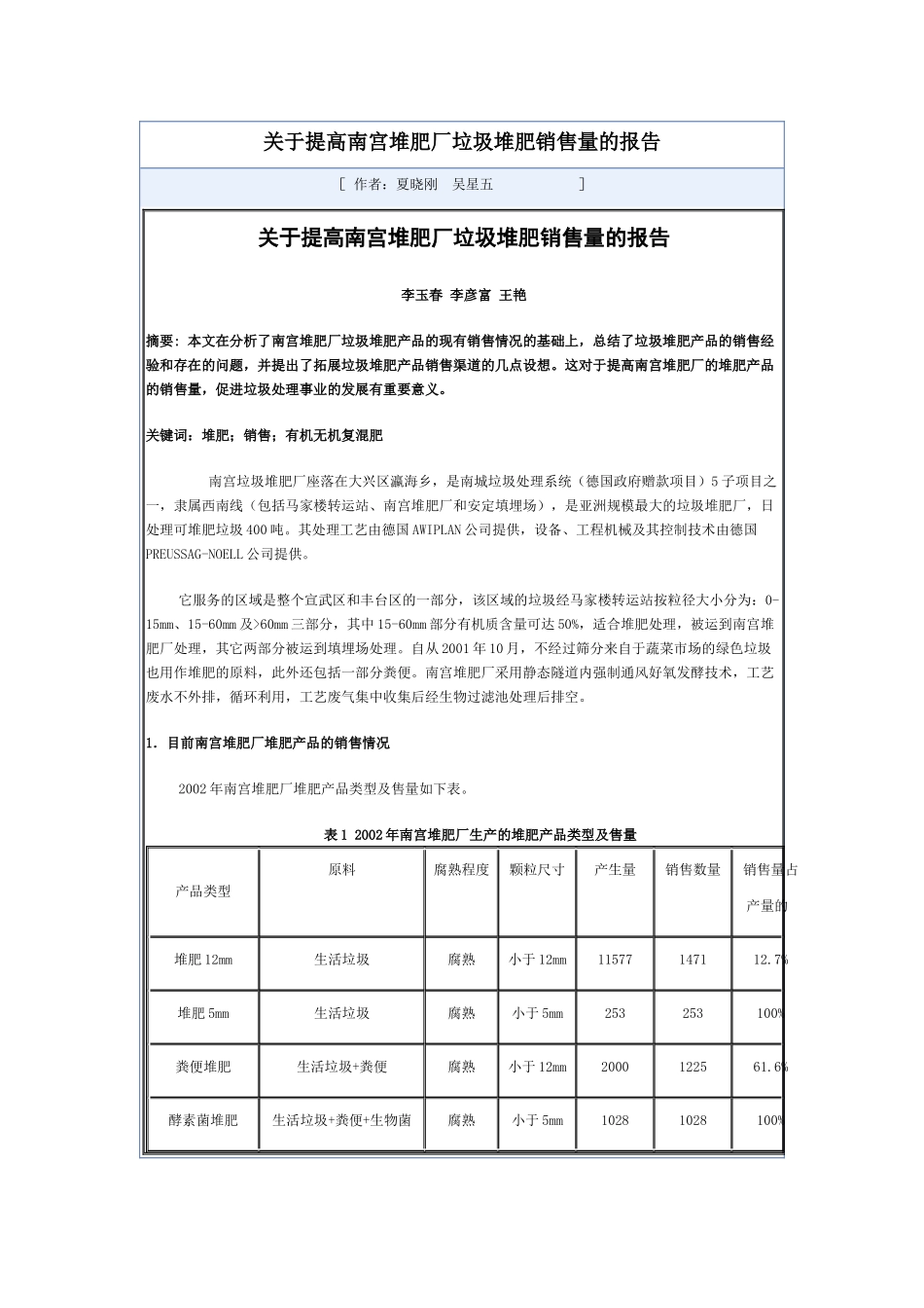 关于提高南宫堆肥厂垃圾堆肥销售量的报告_第1页