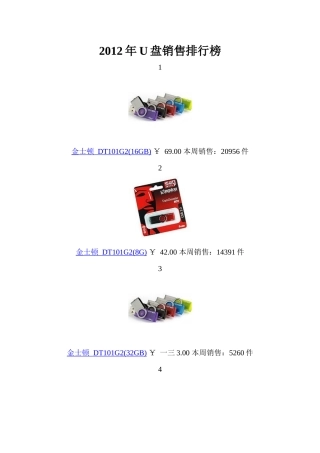 U盘销售排行榜