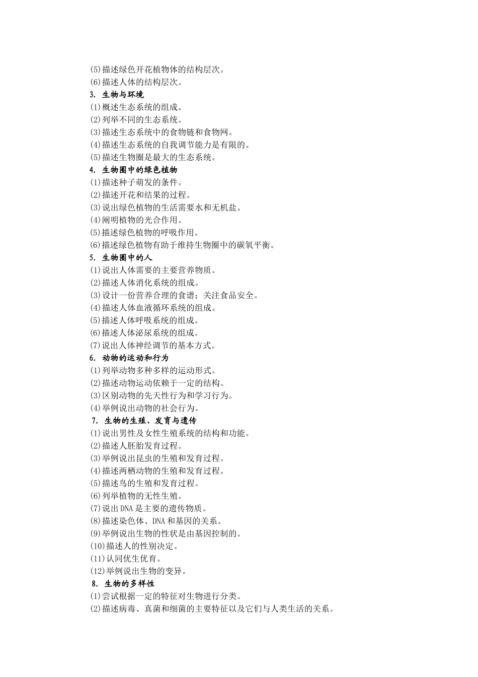 XXXX年厦门市初中生物学科结业考试说明_第2页