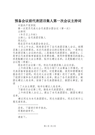 预备会议前代表团召集人第一次会议主持稿