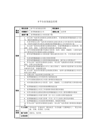 B平台业务副总经理岗位说明书