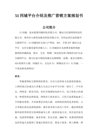 同城介绍及推广营销方案规划书