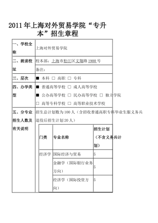 上海对外贸易学院XXXX年应届专升本招生章程