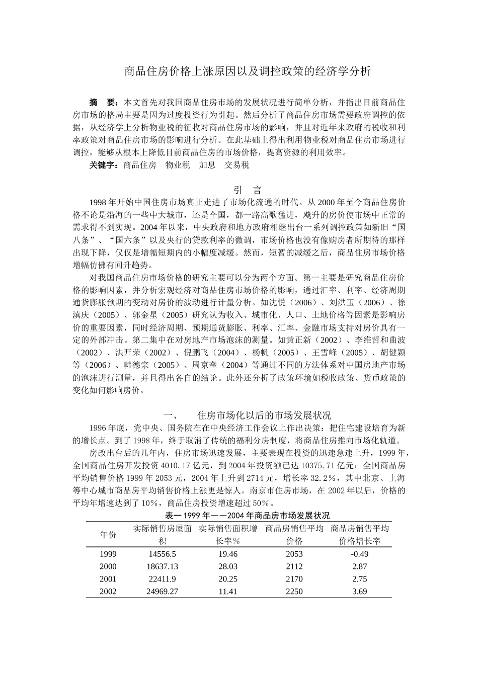 商品住房价格上涨原因以及调控政策的经济学分析_第1页
