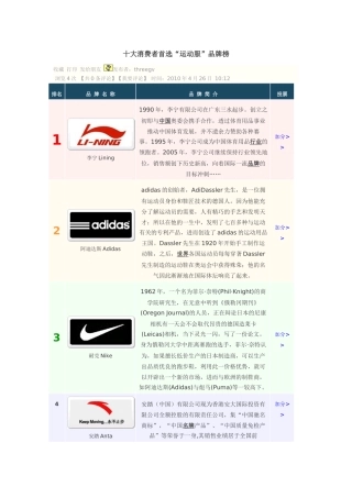 十大消费者首选运动服品牌榜
