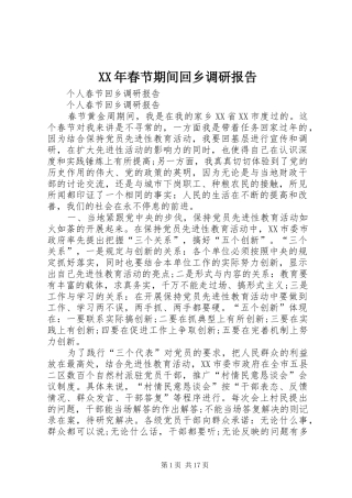 XX年春节期间回乡调研报告 