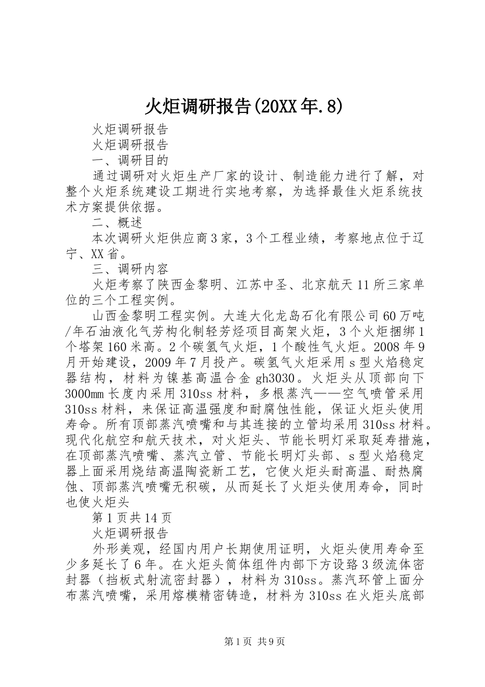 火炬调研报告(20XX年.8)_第1页