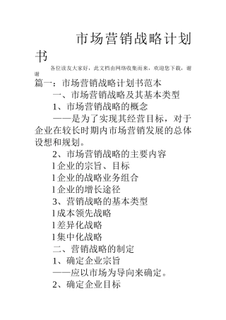 市场营销战略计划书(33页)